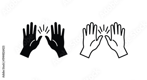 Two pairs of hands displaying clapping action black and white silhouette