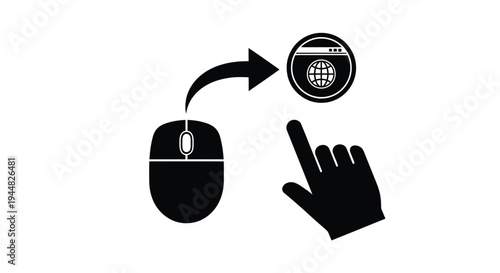 Mouse click transferring to a browser window a digital process silhouette
