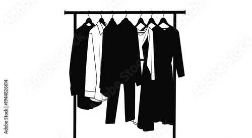Clothes hanging on a rack a striking black silhouette