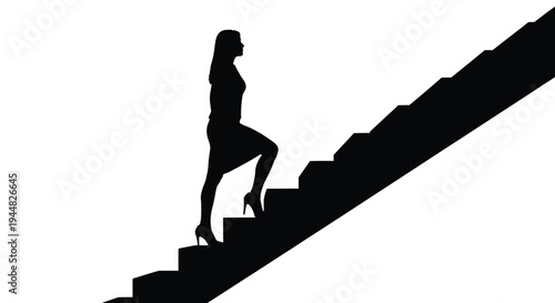 Woman ascending stairs in a striking black silhouette
