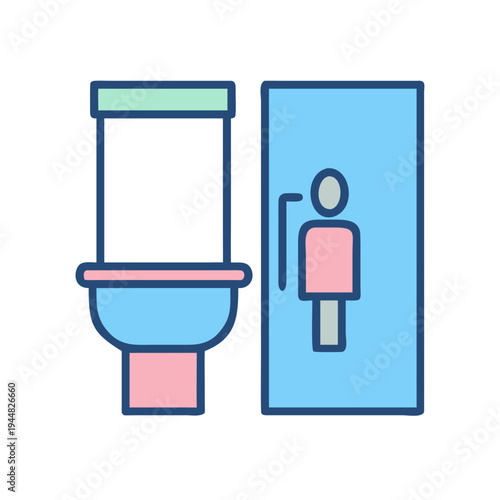 Stylized bathroom icon featuring a toilet and a gender neutral sign on the door