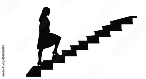 Woman ascending steps a symbolic representation of progress silhouette