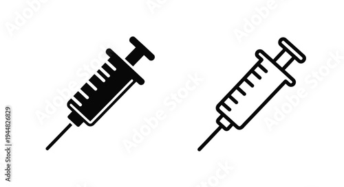 Two syringe icons one filled and one outlined in black and white silhouette