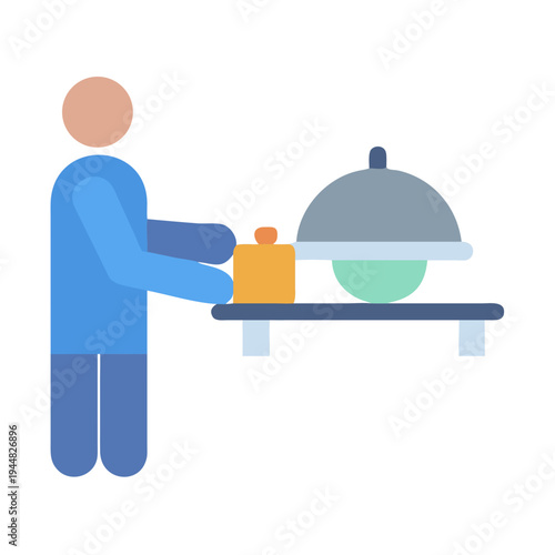 Stylized Person Serving Dish Presentation with Dome Lid on Table Icon