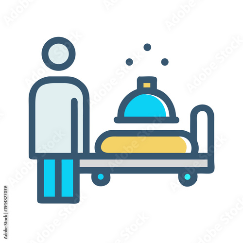 Hotel service icon illustration depicting room service with a bell and server