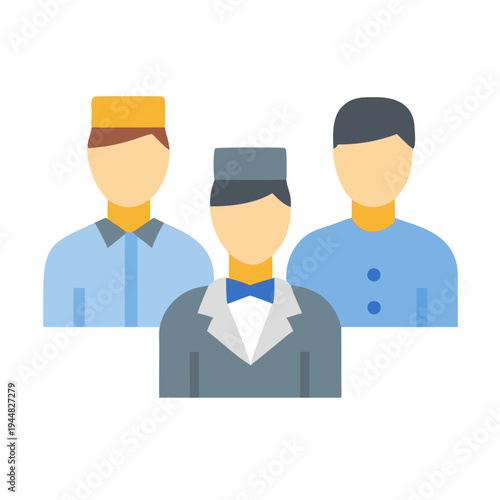 Hotel staff representing front desk services in flat vector style illustration