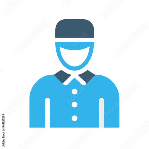 Flat icon of a hotel bellhop standing against a black background