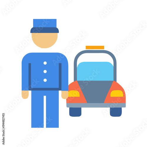 Bellhop and taxi geometric flat illustration in blue orange and grey colors