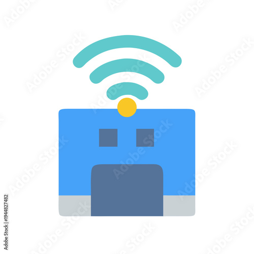Smart home device with wifi signal, connected living, technology concept illustration
