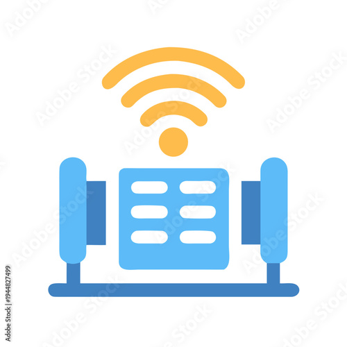 Flat design vector illustration of a wireless router with antenna and wifi signal