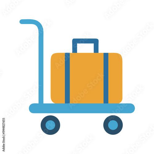 Stylized graphic of a suitcase on a luggage cart against a black background