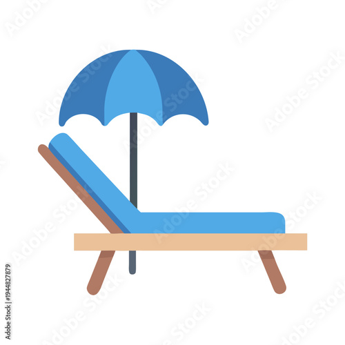 Blue beach chair and umbrella providing shade, summer vacation and relaxation