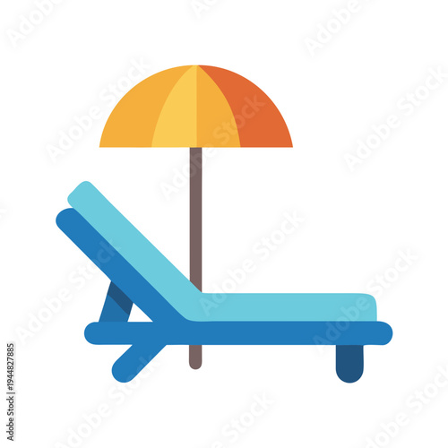 Cartoon Beach Chair and Umbrella on Black Background Depicting Relaxing Vacation