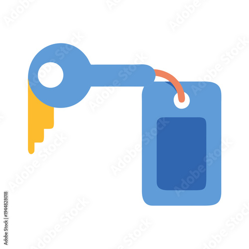 Stylized blue key with orange lanyard and tag against a black background