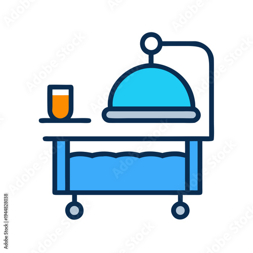 Modern minimalist icon illustration of a buffet food warmer cart with beverage