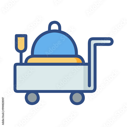 Modern illustration of a hotel room service food trolley on a black background