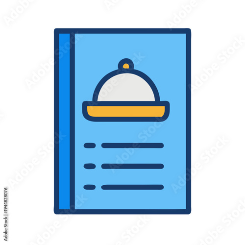 Blue restaurant menu icon design with platter outline for food service
