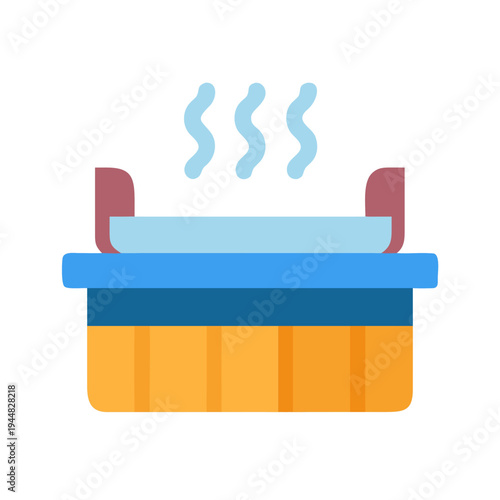 Vector Illustration of Hot Tub with Steam, Black Background, Isolated Style