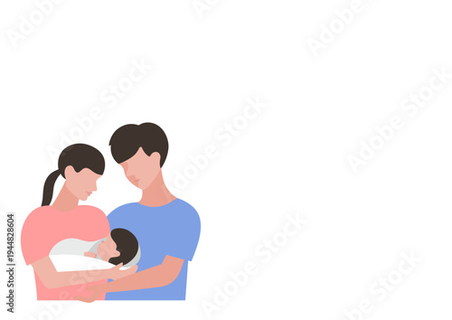 赤ちゃんを囲む夫婦のベクターイラスト素材