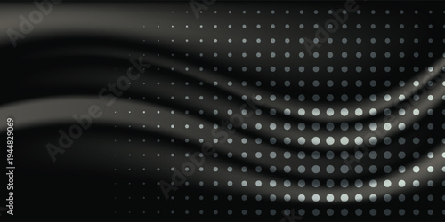 Abstract background with luxury black silk fabric with gold glitter. Texture of elegant dark cloth with gold shine, smooth satin drapery surface, vector realistic illustration