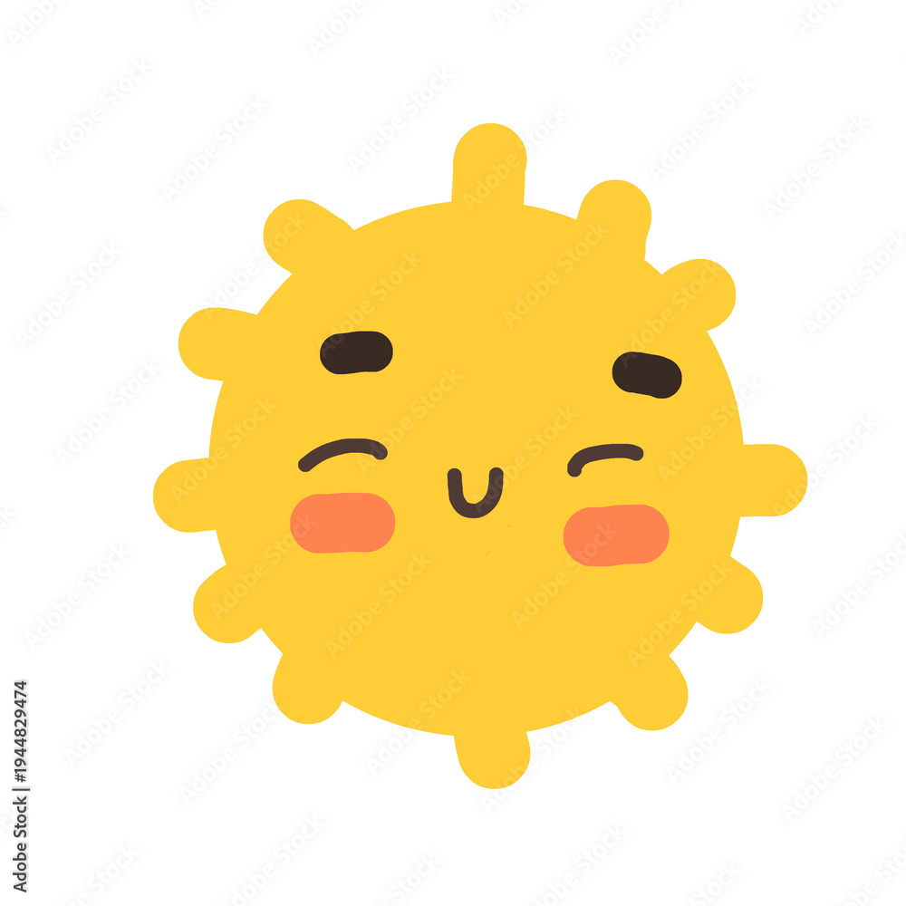 Obraz premium Cute smiling sun cartoon illustration isolated on transparent background. Happy sun clipart perfect for children's books, educational materials, stickers, posters, weather themes, and digital designs.
