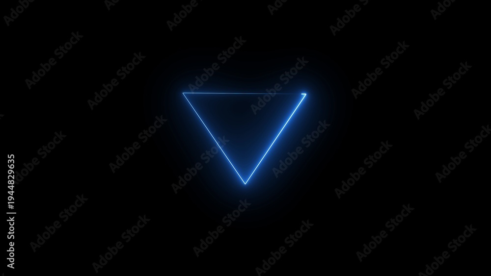 Fototapeta premium Glowing blue triangle on black background neon light