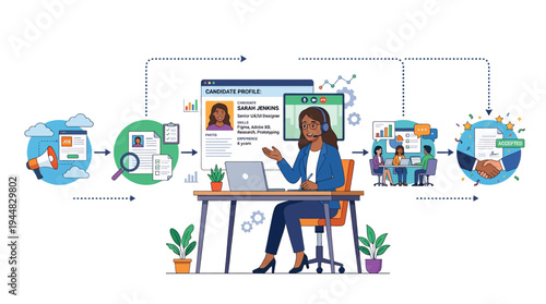 Flat vector illustration of remote education works