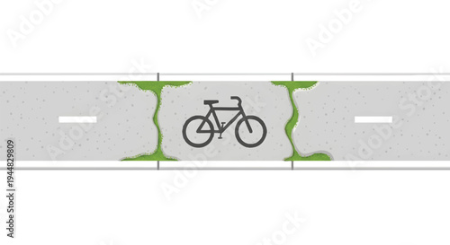 Bicycle on road with green plants growing through cracks