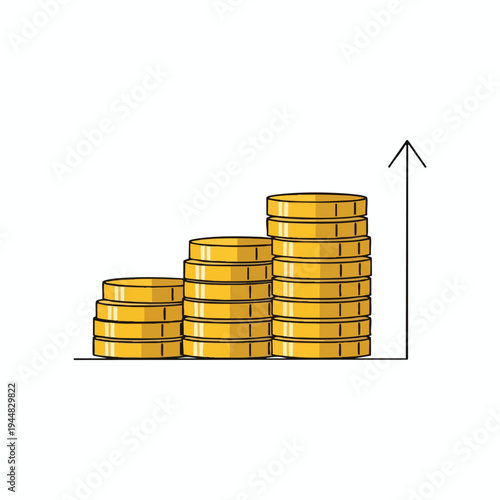 Stacked gold coins on a line chart indicating financial growth