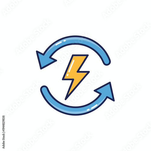 A yellow lightning bolt symbol within a blue circular arrow icon
