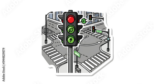 traffic light on city street with crosswalk and sidewalk