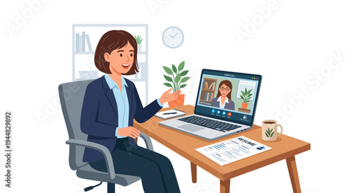 Online job interview with a female candidate and recruiter discussing resume on a video call, professional business meeting in a home office setting