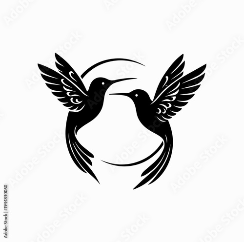 Two Hummingbirds Flying Circular Silhouette Elegant Bird Nature Design