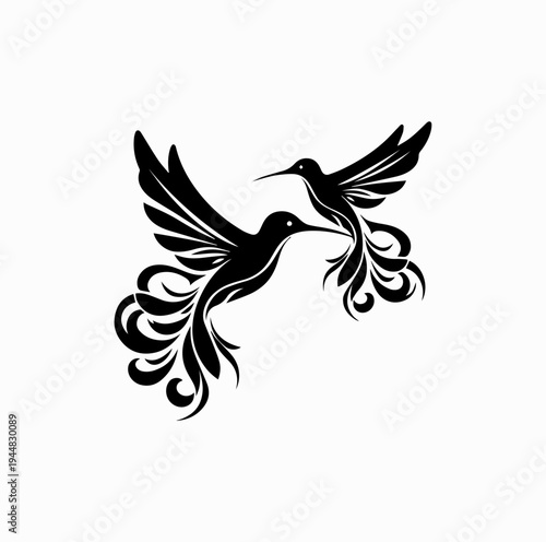Two Hummingbirds Flying Circular Silhouette Elegant Bird Nature Design