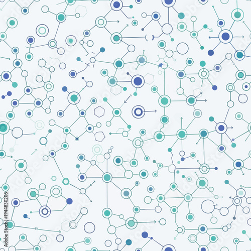 Abstract network of interconnected nodes and lines in shades of blue and green