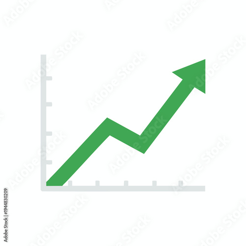 Flat graphic of a green line graph trending upwards