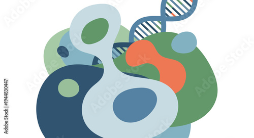 Abstract illustration of biological molecules and DNA, representing biotechnology and life sciences.