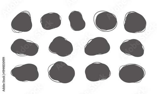 Twelve Dark Gray Organic Shapes with Scribbled Outlines White abstract blobs