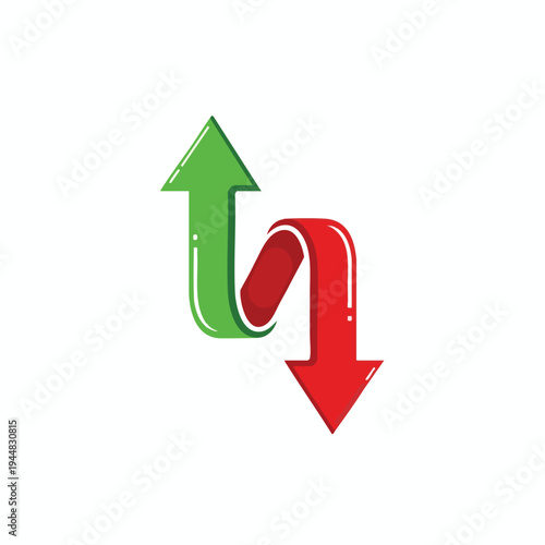 Stylized green arrow pointing up crosses a red arrow pointing down