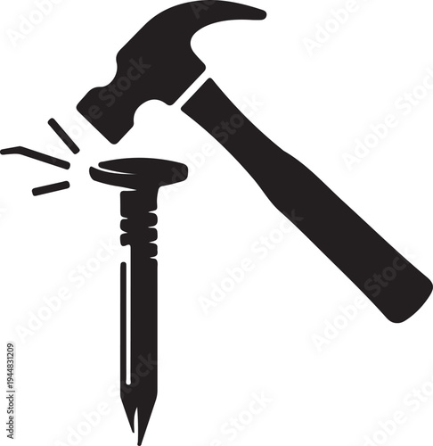 Isolated Black Hammer and Nails Illustration Vector