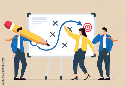 Business team plans success with tactic chart