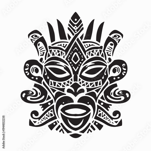 African Tribal Mask Logo Vector Ethnic Ancient Ritual Ornament