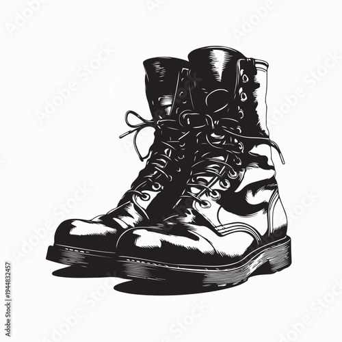 Tactical Combat Boots Vector Illustration Outdoor Adventure Footwear Silhouette