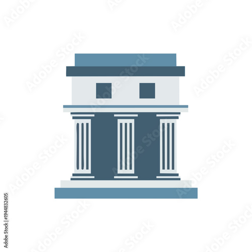 A stylized, flat illustration of a building with three columns