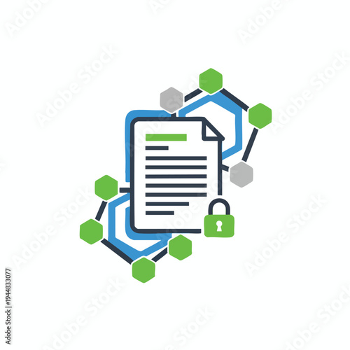 Secure document protected by network of hexagons and padlock