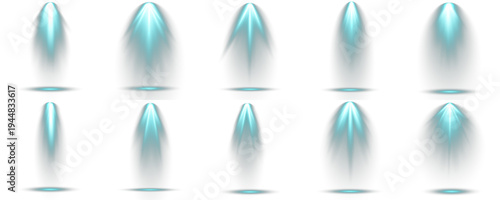 Group of glowing ray cyan vivid, on transparent background.