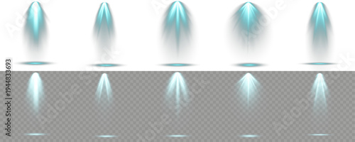 Set of floodlight cyan vivid, illuminates darkness.