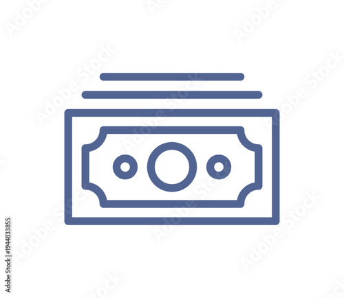 Paper money banknote icon, cash payment and finance concept, currency symbol in simple contoured isolated on white background flat vector illustration.
