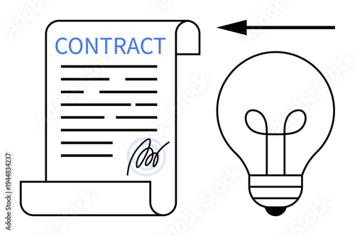 Intellectual property concept. Intellectual property through signed contract and lightbulb ideas. Intellectual property for legal, innovation, business, patents, creative rights