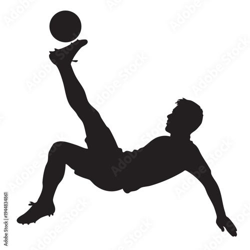 Soccer player bicycle kick action silhouette vector illustration